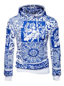 Blue And White Porcelain Printed Men Hoodie