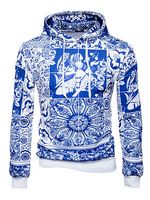 Blue And White Porcelain Printed Men Hoodie - thumbnail