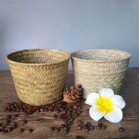 Hand Woven Flower Basket Straw Storage Basket Round Containing Debris Home Furnishing