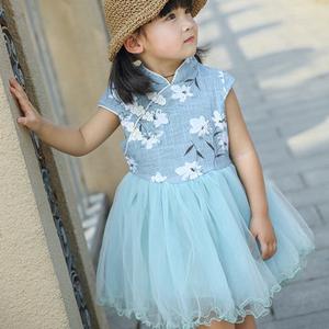Girls Floral Mesh Dress Chinese Style