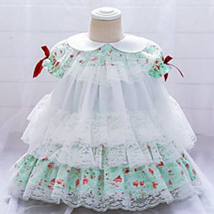 Baby Girls' Active Streetwear Flower Layered Mesh Bow Short Sleeve Above Knee Tulle Dress White Blue Blushing Pink miniinthebox