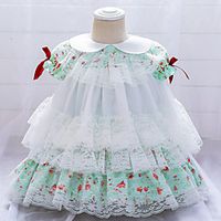 Baby Girls' Active Streetwear Flower Layered Mesh Bow Short Sleeve Above Knee Tulle Dress White Blue Blushing Pink miniinthebox - thumbnail