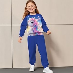Girls' 3D Unicorn Sweatshirt  Sweatpants Set Long Sleeve 3D Printing Spring Fall Active Fashion Cute Polyester Kids 3-12 Years Crew Neck Outdoor Street Date Regular Fit Lightinthebox