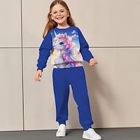 Girls' 3D Unicorn Sweatshirt  Sweatpants Set Long Sleeve 3D Printing Spring Fall Active Fashion Cute Polyester Kids 3-12 Years Crew Neck Outdoor Street Date Regular Fit Lightinthebox - thumbnail