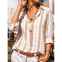 Women's Geometric Blouse Shirt Striped Geometric Button Print Shirt Collar Ethnic Streetwear Tops Orange  3D Print Lightinthebox - thumbnail