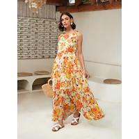 Chiffon Floral Print Swing Maxi Dress