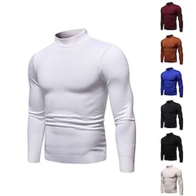 Men's Pullover Sweater Jumper Knit Sweater Ribbed Knit Regular Knitted Plain Mock Neck Basic Keep Warm Daily Wear Going out Clothing Apparel Fall Winter Wine Black M L XL Lightinthebox