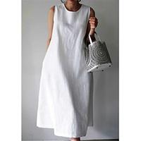 Women's Linen Dress Tank Dress White Cotton Dress Midi Dress Pocket Daily Vacation Crew Neck Sleeveless Summer Spring White Wine Plain Lightinthebox