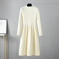 Women's Sweater Dress Winter Dress Sheath Dress Khaki Beige Black Long Sleeve Pure Color Ruched Patchwork Winter Fall Stand Collar Turtleneck Casual Fit 2022 One-Size Winter Dress Lightinthebox - thumbnail
