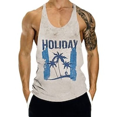 Men's Tank Top Vest 3D Print Graphic Patterned Tree Crew Neck Street Casual 3D Print Sleeveless Tops Fashion Breathable Comfortable Beach White / Summer / Summer miniinthebox