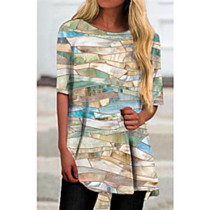 Women's T Shirt Dress Tee Dress Short Mini Dress Rainbow Half Sleeve Print Color Block Print Fall Summer Round Neck Casual 2021 S M L XL XXL 3XL Lightinthebox