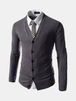 Mens Fashion Business Solid Slim Fit Knit Cardigan