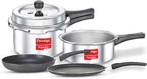 Prestige Kitchen Starter Pack (Popular Svachh 3 Ltr + 2 Ltr Body + Fry Pan 180Mm + Tawa 250Mm), Silver, MPP10180