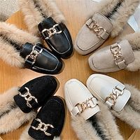 Women's Flats Driving Shoes Warm Slippers Outdoor Home Daily Flat Heel Vintage Cute Basic Faux Leather Faux Fur Faux Suede Black Leather Black suede Beige leather Lightinthebox - thumbnail