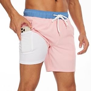 Men's Swim Shorts Swim Trunks Beach Shorts Sports Going out Weekend Breathable Quick Dry Running Casual Pocket With Compression Liner Plain Knee Length Gymnatics Activewear Black Pink Micro-elastic Lightinthebox