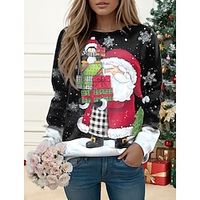 Christmas Sweatshirt Women's Sweatshirt Pullover Santa Claus Sportswear Festival Print Black Christmas Casual Round Neck Long Sleeve Top Micro-elastic Fall  Winter Lightinthebox - thumbnail