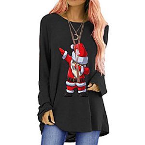 Women's Christmas T shirt Graphic Prints Long Sleeve Round Neck Tops Christmas Basic Top Black Blue Red miniinthebox