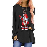 Women's Christmas T shirt Graphic Prints Long Sleeve Round Neck Tops Christmas Basic Top Black Blue Red miniinthebox - thumbnail