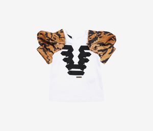 Toddlers Girls Printed Bubble Sleeve Top  White/Brown