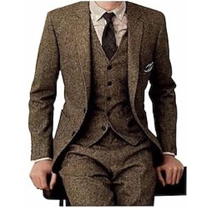 Black Dark Navy Dark Green Men's Fall/Winter Tweed Wedding Suits 3 Piece Solid Colored Slim Fit Single Breasted One-button 2023 miniinthebox