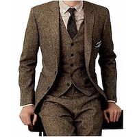 Black Dark Navy Dark Green Men's Fall/Winter Tweed Wedding Suits 3 Piece Solid Colored Slim Fit Single Breasted One-button 2023 miniinthebox - thumbnail