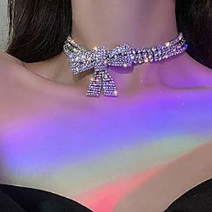 rhinestone choker necklace bow-knot full crystals necklaces silver sparkly necklace chain jewelry fashion party accessories for women and girls Lightinthebox