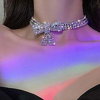 rhinestone choker necklace bow-knot full crystals necklaces silver sparkly necklace chain jewelry fashion party accessories for women and girls Lightinthebox - thumbnail
