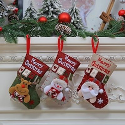 3D Small Plaid Christmas Stocking Bear Doll Christmas Tree Pendant for Christmas Holiday Party Fireplace Decoration Lightinthebox