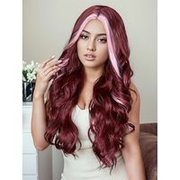 Halloween  99J Skunk Stripe Wig Burgundy pink Colored Long Body Wave for  Synthetic Hair Natural Looking Daily Party Wear Christmas Party Wigs miniinthebox - thumbnail