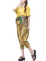 Vintage Printed Tops Striped Pants Women Casual Suits