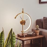 Golden Time' Smart Clock Table Lamp Wireless Charger with USB Port for Home Office and Hotel Golden Analog Clock with Wooden Hands Dimming LED Light Phone Stand and Charger Lightinthebox - thumbnail