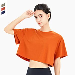 Women's Crew Neck Yoga Top Crop Tee Summer Solid Color Green Dark Navy Spandex Yoga Fitness Running Top Sport Activewear Quick Dry Breathable Comfortable Stretchy  Cotton Lightinthebox