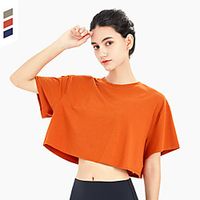 Women's Crew Neck Yoga Top Crop Tee Summer Solid Color Green Dark Navy Spandex Yoga Fitness Running Top Sport Activewear Quick Dry Breathable Comfortable Stretchy  Cotton Lightinthebox - thumbnail
