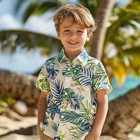 Boys 3D Leaf Shirts Short Sleeve 3D Print Summer Active Vacation Tropical Polyester Kids 3-12 Years Lapel Outdoor Casual Daily Tailored Fit Lightinthebox