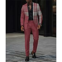 Black Blue Red Men's Plaid Checkered Wedding Suits 2 Piece Tailored Fit Single Breasted Three-buttons 2023 Lightinthebox - thumbnail