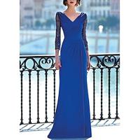 Sheath / Column Wedding Guest Dresses Elegant Dress Formal Wedding Guest Floor Length 3/4 Length Sleeve V Neck Stretch Crepe with Pleats Beading 2024 Lightinthebox