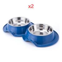 Pets Club Plastic Double Bowl Anti-Ant Blue - 38X21X5.5Cm (Pack of 2)