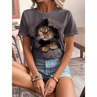 Women's T shirt Tee Animal Daily Weekend Print Brown Short Sleeve Fashion Round Neck 3D cat Summer Lightinthebox