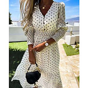 Women's A Line Dress Maxi long Dress Purple White Light Green Long Sleeve Dot Summer Casual 2021 S M L XL miniinthebox