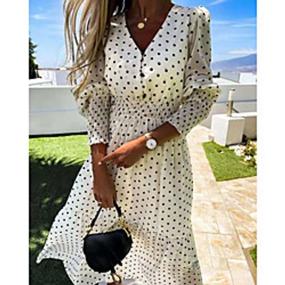 Women's A Line Dress Maxi long Dress Purple White Light Green Long Sleeve Dot Summer Casual 2021 S M L XL miniinthebox