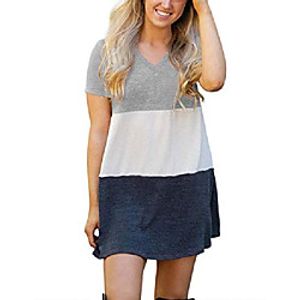 hocuos women's casual short sleeve color block v neck t-shirt loose dress Lightinthebox