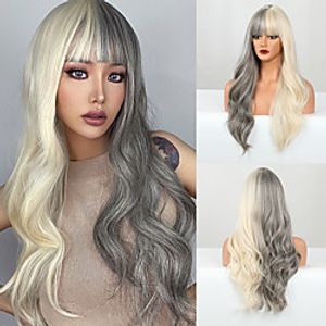 Synthetic Wig Natural Wave With Bangs Wig 26 inch Ombre Color Synthetic Hair Women's Cosplay Fashion Fluffy Mixed Color Lightinthebox