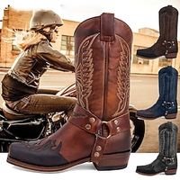 Women's Boots Combat Boots Cowboy Boots Plus Size Outdoor Daily Winter Embroidery Chunky Heel Square Toe Fashion Industrial Style PU Loafer Blue Brown khaki miniinthebox - thumbnail