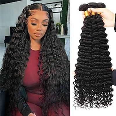 Deep Wave Bundles Human Hair 16 18 20 Inch Wet and Wavy Human Hair Bundles 12A 100% Unprocessed Brazilian Virgin Hair Deep Curly Weave 3 Bundles Human Hair Weft Extensions Natural Color Lightinthebox