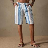 Men's Linen Shorts Summer Shorts Beach Shorts Pocket Drawstring Elastic Waist Stripe Comfort Breathable Short Holiday Vacation Beach Hawaiian Boho Blue Lightinthebox