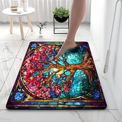 The Tree of Life Bathroom Deco Diatomaceous Earth Bath Mat Xmas Soft Mat Rubber Anti-Slip Fast Dry Super Absorbent Thin Bathroom Mat for Under Door - Bathroom Floor Mat Rug Bathtub Front Shower Mat Sink Lightinthebox