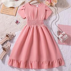 Kids Girls' Dress Solid Color Short Sleeve Party Outdoor Casual Fashion Daily Casual Polyester Summer Spring Fall 2-12 Years Pink Lightinthebox