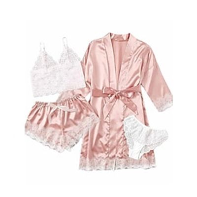 Women's Pajamas Silk Robe Sets Pure Color Comfort Home Valentine's Day Gift Satin Breathable V Wire Long Sleeve Robe Top Shorts Summer Spring Lotus Pink Black Lightinthebox Women's Pajamas Silk Robe Sets Pure Color Comfort Home Valentine's Day Gift Satin Breathable V Wire Long Sleeve Robe Top Shorts Summer Spring Lotus Pink Black Lightinthebox