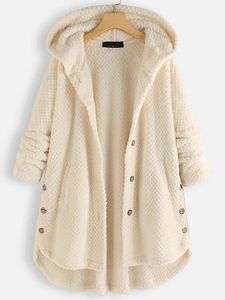 Winter Solid Color Hooded Single-breasted Plush Jacket In The Long Section Loose