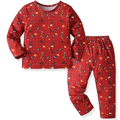Toddler Boys 2 Pieces Christmas Pajama Set Long Sleeve Red Green Animal Cartoon Crewneck Spring Fall Adorable Home 3-7 Years Lightinthebox